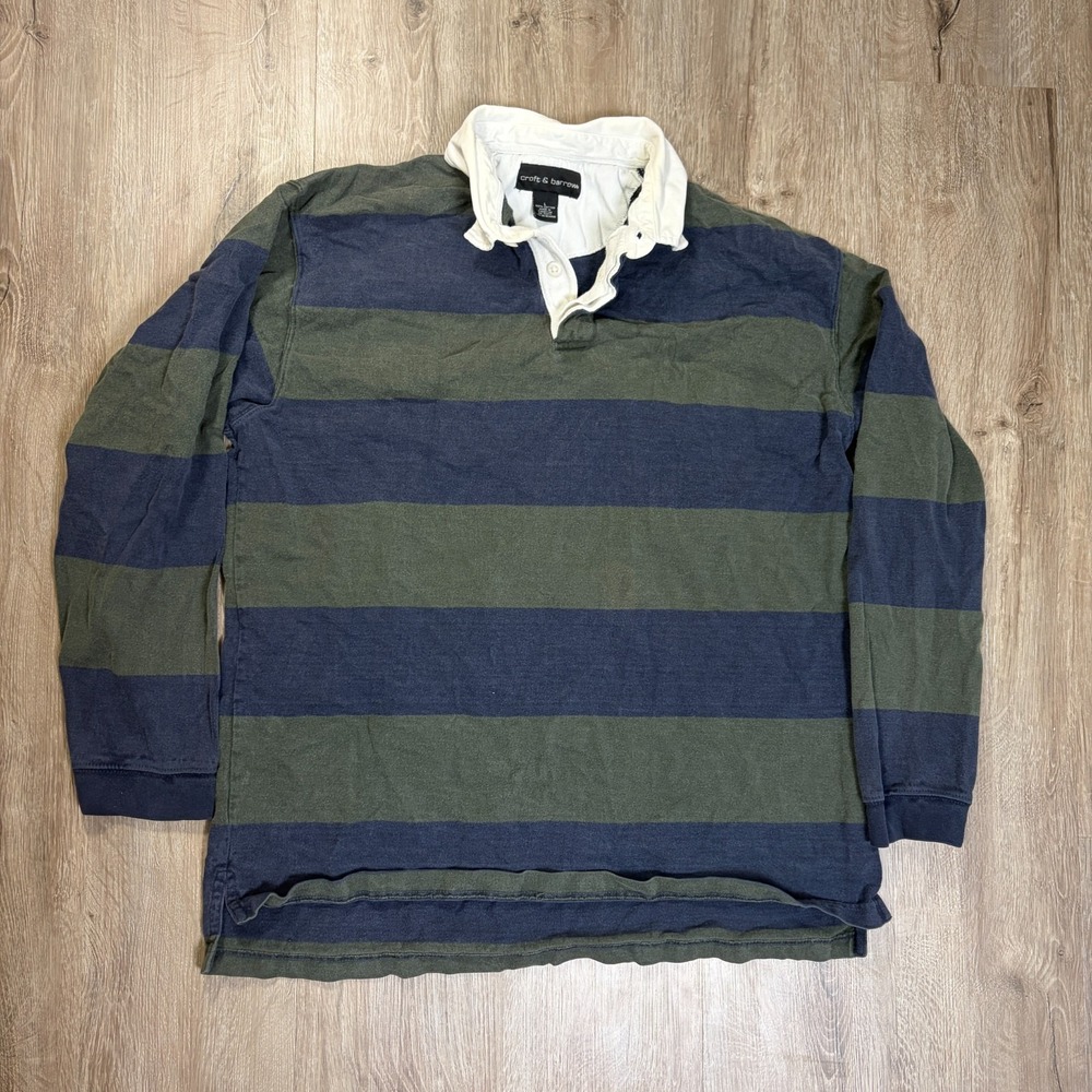 VTG Croft & Barrow Rugby Shirt Mens Large Collared 100% Cotton Long Sleeve
